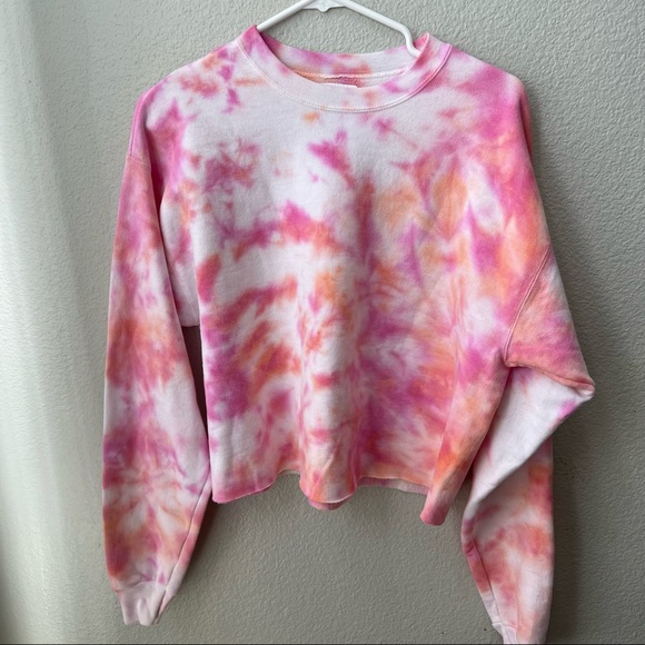 bffs & babes pink tie dye crop long sleeve sweatshirt womens S - Picture 1 of 5